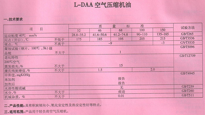 L-DAA空气压缩机油